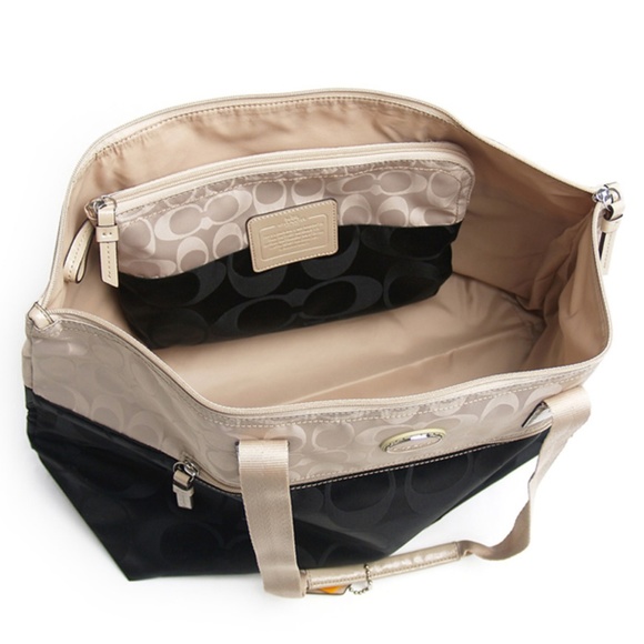 Coach Handbags - Coach Weekender Black/Khaki Nylon Tote Shoulder